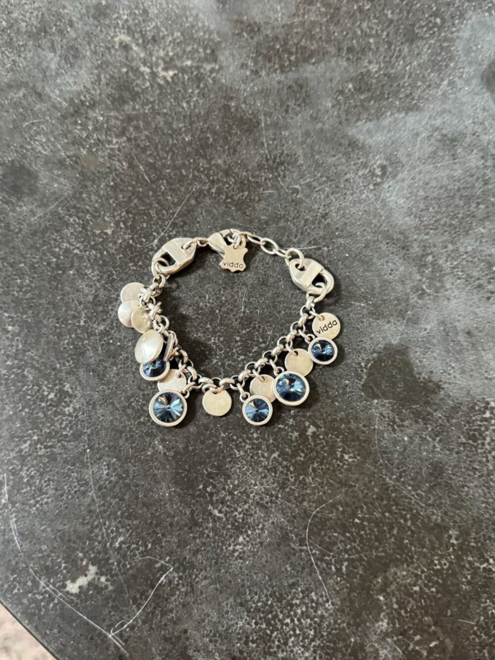 Vidda Sterling silver-plated Circular blue Swarovski crystal charms bracelet